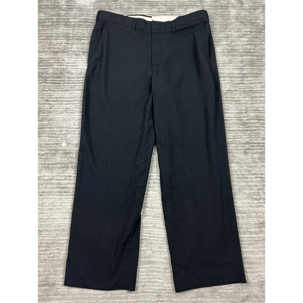 Savile Row Dress Pants Mens 36x29 Blue Polyester Wool Career Casual